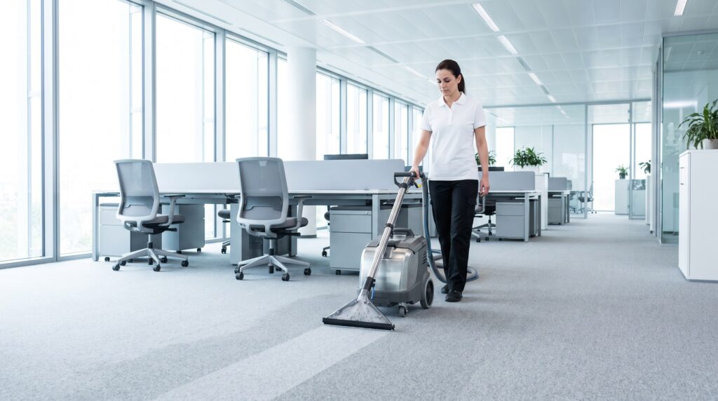 Teppichboden reinigen im Büro mit einer Sprühextraktionsmaschine