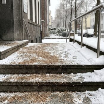 Gestreute Außentreppe beim Winterdienst in Düsseldorf